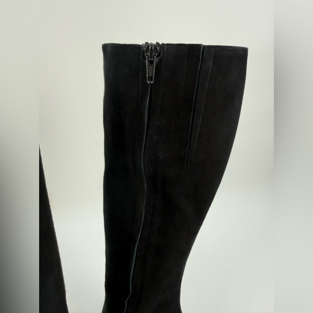 Diane B. Sophisticated Black Suede Knee-High Stiletto Boots with Rhinestone Heel - Picture 16 of 16